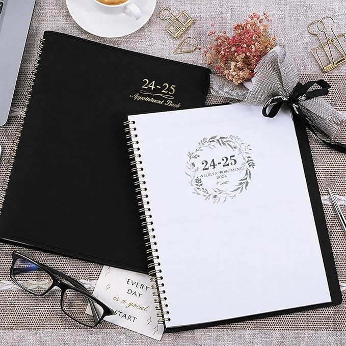 2024-2025 Weekly Appointment Book - Appointment Book 2024-2025, Jul 2024 - Jun 2025, Daily/Hourly Planner with Tabs, 15 Minutes, 8.26" x 10.7", Wirebound - Black