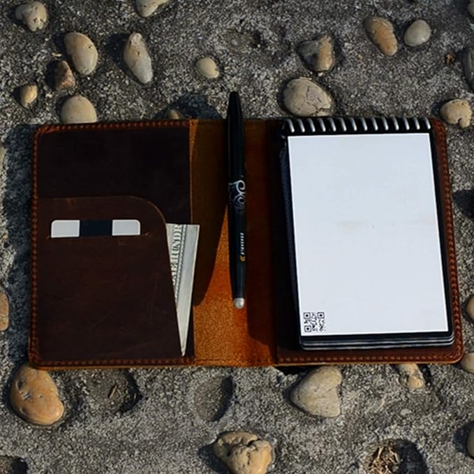 JJNUSA Compatible with Rocketbook Mini Cover Smart Business Handmade Distressed Genuine Leather Journal Notebook Cover for Card Holder Mini 3.5" x 5.5" Brown