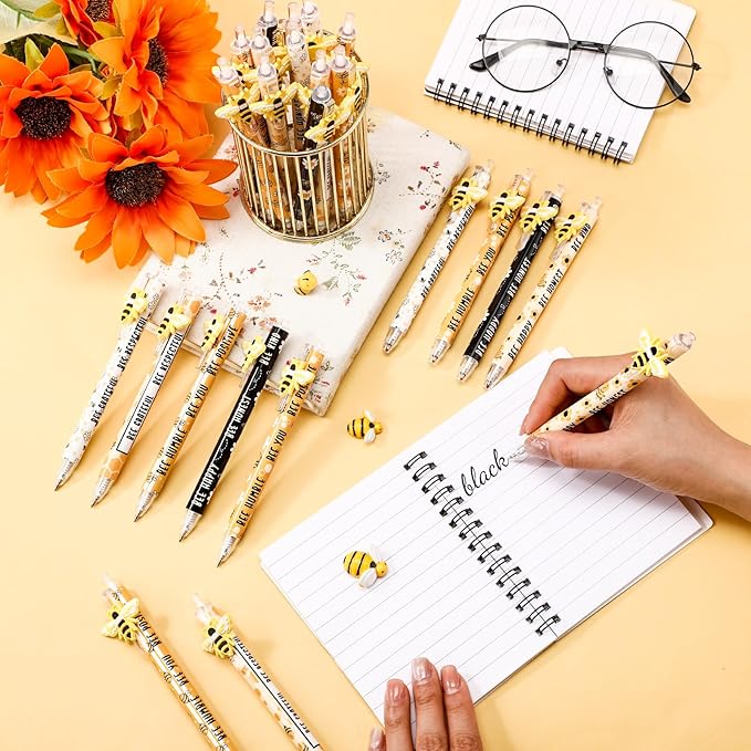 Jetec 48 Pcs Bee Pens Gifts Inspirational Cute Ballpoint Pens Bulk Motivational Employee Appreciation Black Ink for Bee Lovers Thank You Gifts