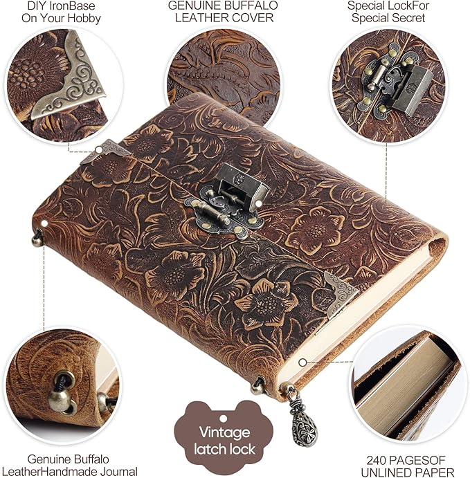 Leather Journal for Women & Men - Leather Bound Journal, Men’s Leather Notebook Journal, Lined Travel Journal for Writing, Poetry & Dream Journal Leather, Leather Journals, Thick Book 8x5.5 inch