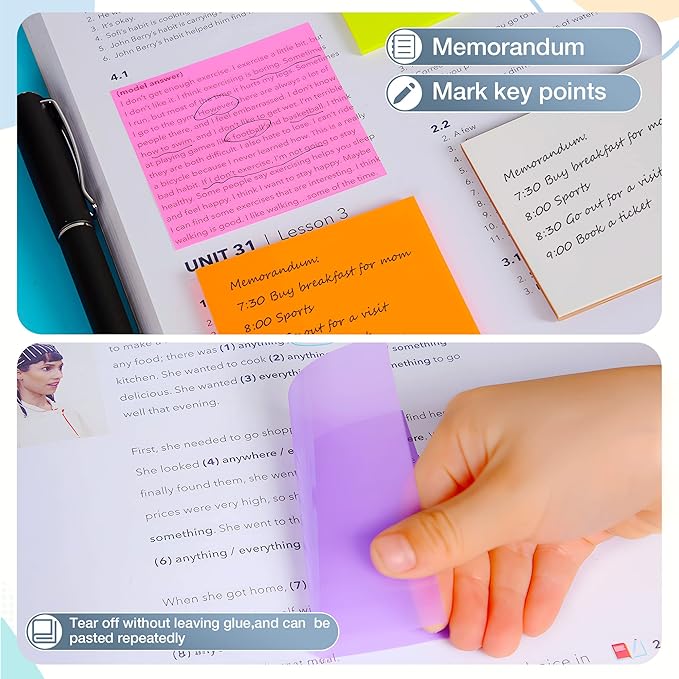 Golcellia Transparent Sticky Notes, See Through Sticky Notes, Pastel Colorful Clear Sticky Notes-700 Sheet Pack(13 Colors, 3X3inch) Annotating Books Repositionable Translucent Sticky Notes