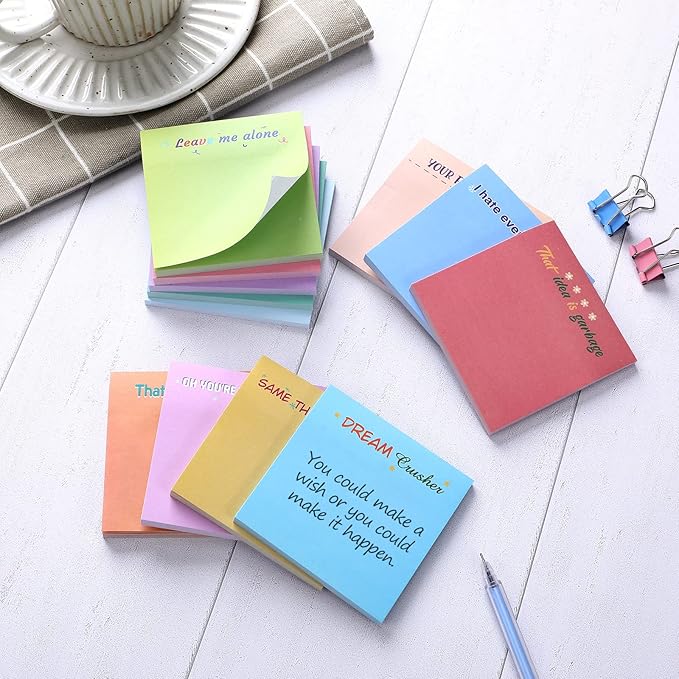 12 Pieces Snarky Office Sticky Notes Funny Note Pads Work Sucks Complaining Quotes Vibrant Negative Passive Office Notepads Adhesive Memo Pad for Colleague Supplies, 3 x 3 Inch(Cute Style)