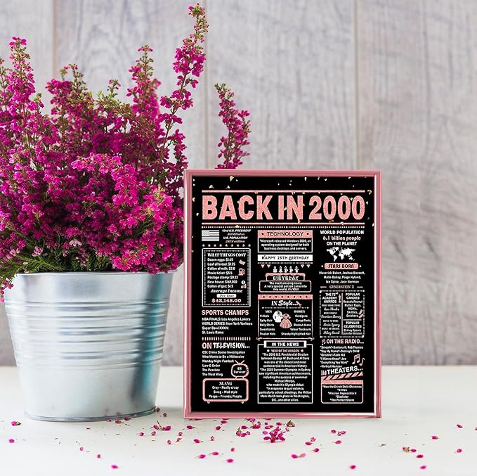 25th Birthday Card, 25th Birthday Decorations for Her, 25th Birthday Gifts for Daughter, Back in 2000 Birthday Card, Rose Gold