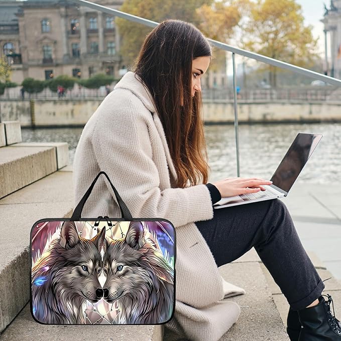 Laptop Sleeve Case Bag 13 inch, Couple Wolf Slim Carrying Case Durable Handbag Travel Laptop Bag for 13 inch MacBook Air M3/M2/Pro M2/ 13" iPad Pro/Air M4/M2 2024