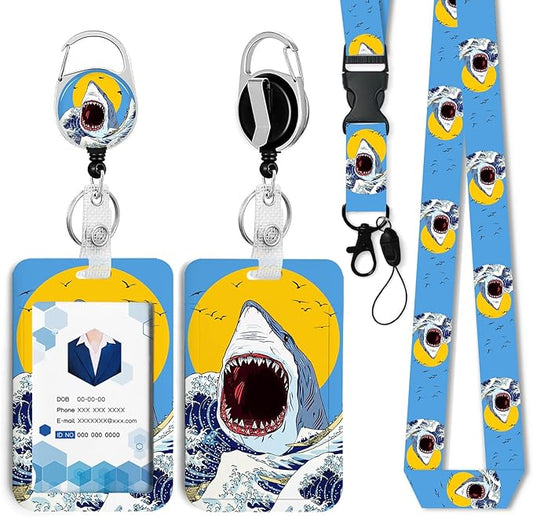 Shark Badge Holder with Retractable Reel and Breakaway Lanyard,Badge Clips Retractable Heavy Duty Badge Reel,Funny Keychain,ID Holder with Breakaway Lanyard for School Nurse Office Teen