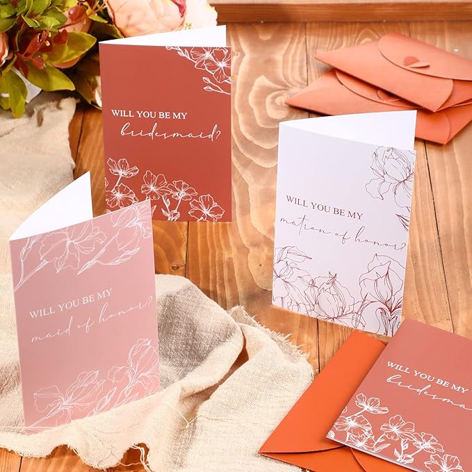 Spakon 16 Pcs Will You Be My Bridesmaid Cards with Envelopes Watercolor Greenery Floral Bridal Proposal Maid of Honor Matron of Honor Invited Favor for Bridal Shower Wedding (Elegant Flower)