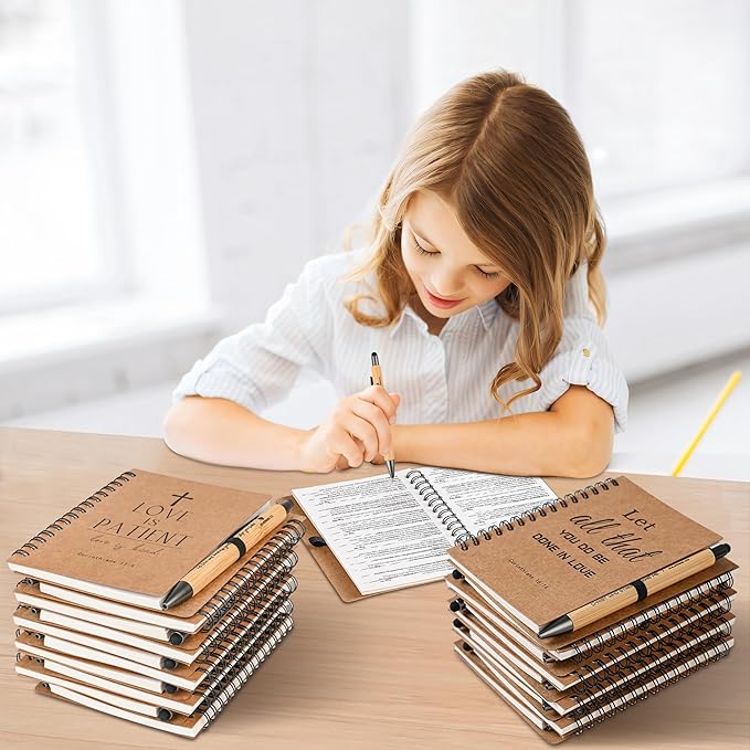 INSADA 60 Sets of Christian Spiral Notebooks Bulk Prayer Journals with Pens Small Notepad (5.43”x4.33”) - Easter Gifts for Church Members, Bible Study Groups & Church Families