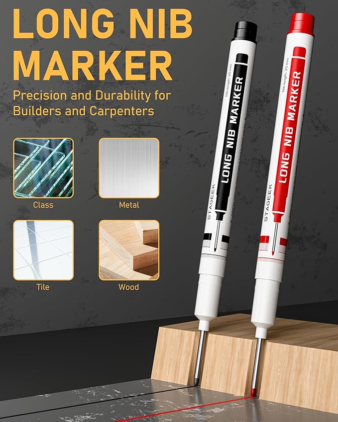 17 Pack Mechanical Carpenter Pencil Set with Sharpener 40 Refills, Automatic Center Punch, Carbide Scribe Tool, Eraser and Deep Hole Marker Pen, Heavy Duty Construction Pencil for Architect-With Pouch
