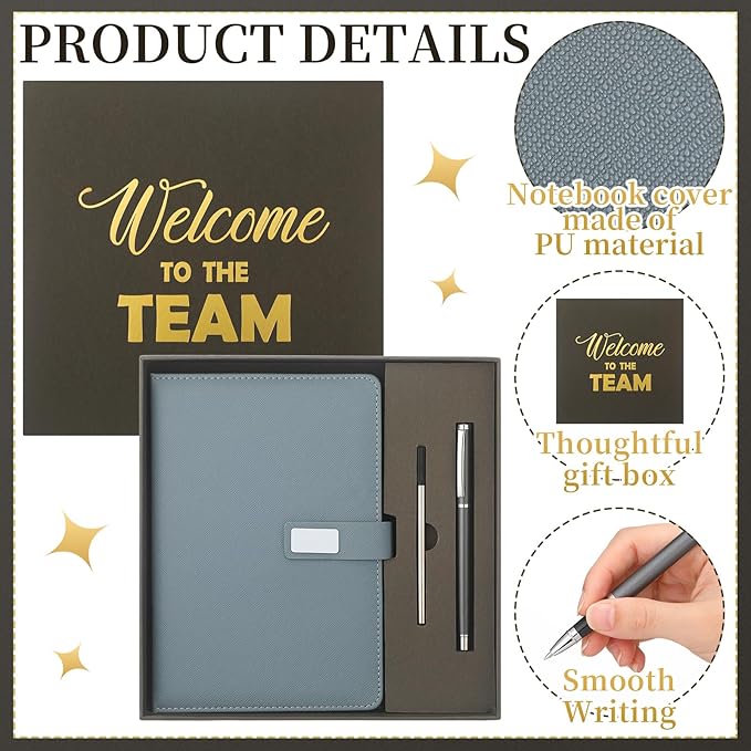 SaieGlossy New Employee Welcome to The Team Gift Sets Notebook and Pen Welcome to The Team Box Employee Appreciation Gift Sets for New Office Worker(Gray)