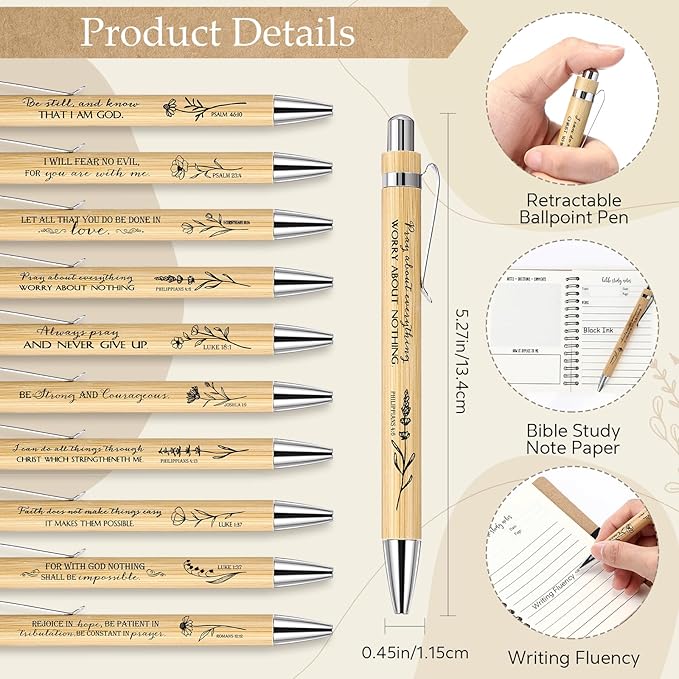 200 Pcs Bible Verse Spiral Notebook with Bamboo Christian Ballpoint Pens Aesthetic Religious Notepads Inspirational Journals Easter Christian Gifts for Women Men Office (Special Style)