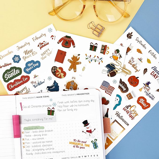 Clever Fox Seasonal Planner Stickers – 600+ Month, Holiday & Seasons Stickers for Your Planner, Monthly Journal & Calendar – 18 Sheets, Set of Stickers & Washi Tape by Clever Fox (Seasonal Pack)