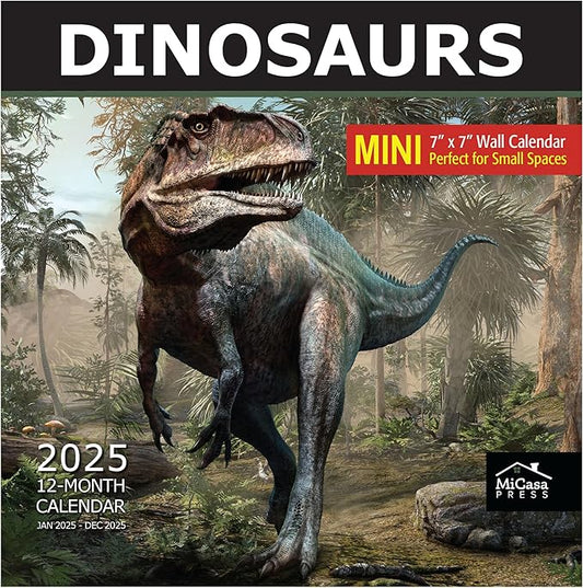 MICASA Dinosaurs Mini 2025 Wall Calendar 12 Month | 7" x 14" Open | Thick & Sturdy Paper | Giftable | Calendar 2025