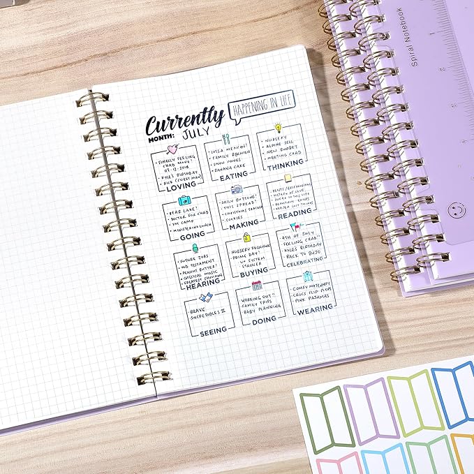 Yoment Graph Paper Spiral Notebook A5 Graphing Notebook 160 Pages Graph Paper Notebook Spiral Bound Waterproof Plastic Hardcover Spiral Journal 5x7 Grid Notebooks for Note Taking,Purple