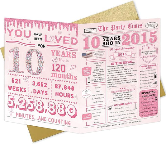 10 Year Old Girl Birthday Gifts,10th Birthday Decorations for Girl,10th Bday Card,10 Year Old Bday Decorations for Daughter Granddaughter Niece