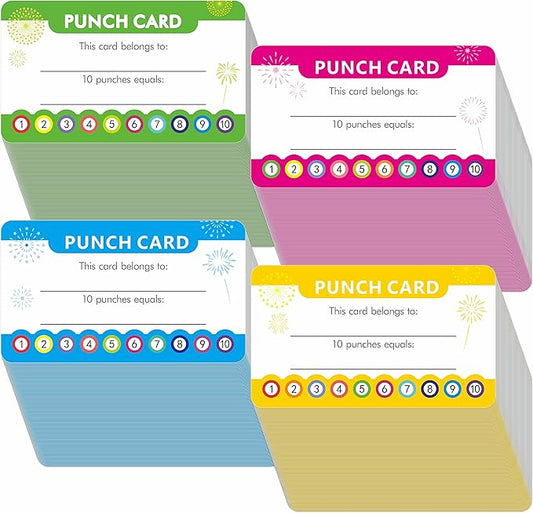 102 PCS Punch Cards, Incentive Reward Card Student Awards Loyalty Cards for Business, Classroom, Kids Behavior, Students, Teachers, 3.5” x 2”, 4 Styles