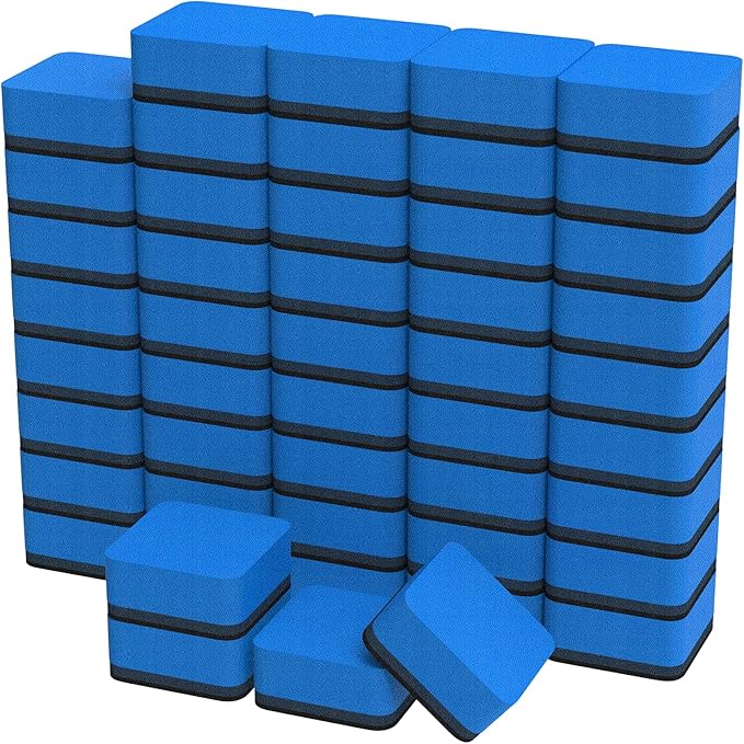 MaxGear Dry Erase Erasers, 48 Pack Magnetic Whiteboard Erasers for Classroom, Mini Whiteboard Cleaning Pads, Chalkboard Wiper Teacher Supplies for School, Office, Home (Blue, 2 x 2 Inch