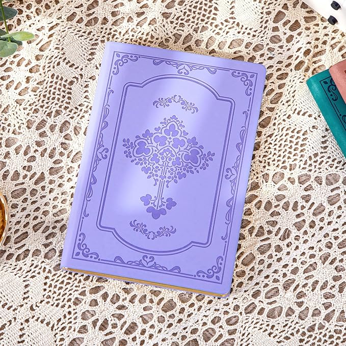 CAGIE Vintage Leather Journal for Women Soft Cover Notebook with 256 Lined Pages 100 GSM Thick Paper A5 College Ruled Journals Notebooks for Writing, 5.7 x 8.3 in, Purple