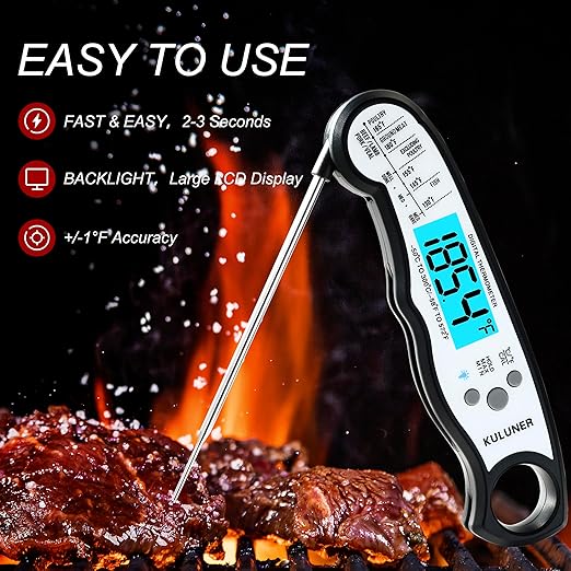 TP-01 Waterproof Digital Instant Read Meat Thermometer with 4.6 Folding Probe Backlight Calibration Function for Cooking Food Candy, BBQ Grill, Liquids,Beef(White)