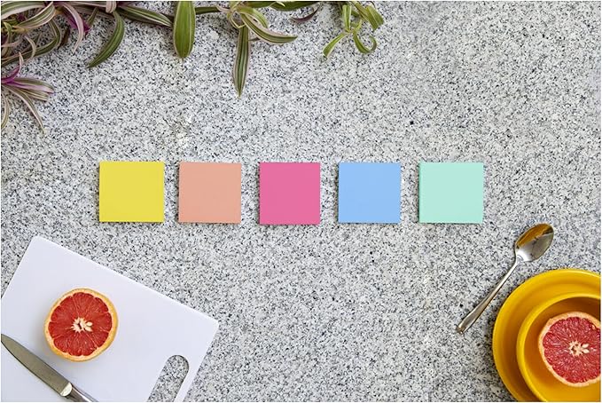 Post-it Super Sticky Notes, 12 Sticky Note Pads, 3 x 3 in., School Supplies, Office Products, Sticky Notes for Vertical Surfaces, Monitors, Walls and Windows, Summer Joy Collection