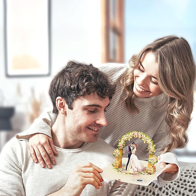 Handmade 3D Wedding Pop Up Card - Perfect Wedding Card for Bride and Groom, Ideal Valentine’s Day for Girlfriend, Husband, Wife, Boyfriend, Bride, Groom