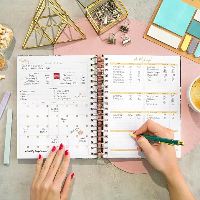 PLANBERRY Large Budget Planner & Monthly Bill Organizer with Pockets – Budgeting Book, Finance & Expense Tracker, 8.3x9.4″ (Spring Bloom)