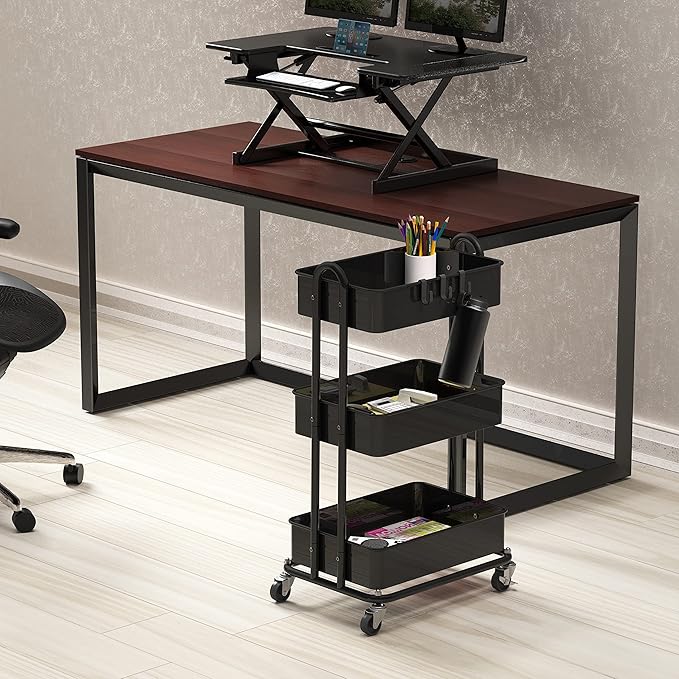 Simple Houseware Heavy Duty 3-Tier Metal Utility Rolling Cart, Black
