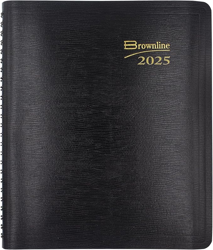 Brownline® 2025 Essential Weekly/Monthly Planner, 12 Months, January to December, Twin-Wire Binding, 8.5" x 6.75", Black (CB850.BLK-25)