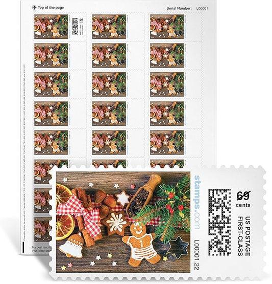 Holiday Treats NetStamps 120-Pack (5 Sheets) Printable Postage Labels (Stamps.com Subscription Required) - Print Approved Postage - Inkjet & Laser Printers - Business, Personal, Home