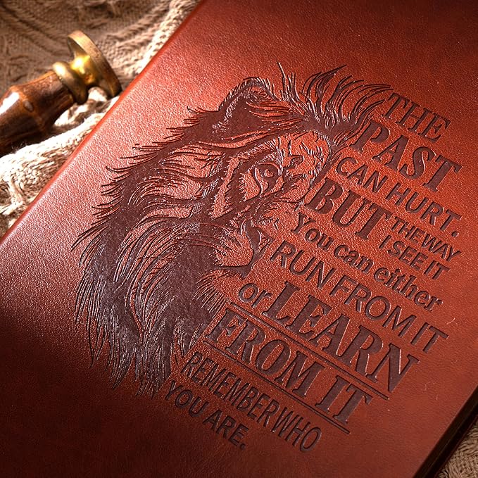 Leather Journal for Men Soft Cover 256 Pages Lined Journals for Writing A5 Lion Journaling Notebooks Vintage Inspirational Diary, 5.7" x 8.3", Red