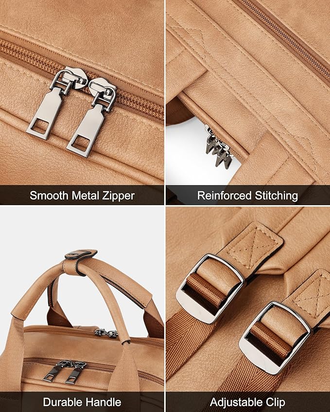 MASINTOR Leather Laptop Backpack for Women, Stylish Computer Backpack College Business Work Shoulder Bags Work and Travel Retro Camel