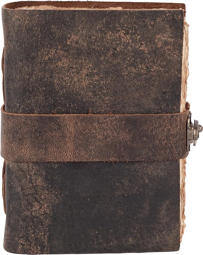 LEATHER VILLAGE Leather Bound Vintage Journal for Women & Men - Book of Shadows - Lock Closure - 200 Pages of Antique Deckle Edges Handmade Paper - Rustic Brown Color - 13 X 8 (A4) inches