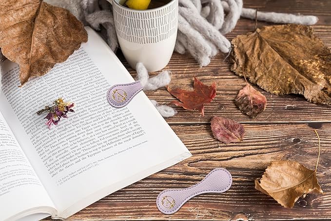 ABTOLS Magnetic Leather Initial Bookmarks, Vintage Initial ID Identification Book Marker Clip Gift Purple Capital Letter Book Markers for Book Lover Avid Readers (A)