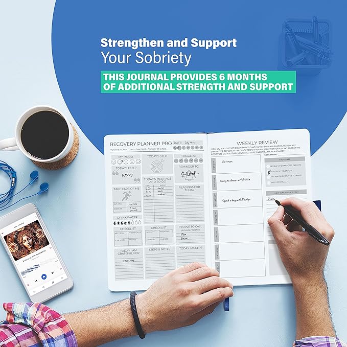 Daily Recovery Planner Pro - Sobriety Gifts for Women & Men, Ideal with 12 Steps and 12 Traditions of Alcoholics Anonymous Programs, Drug Addiction Recovery Gifts - Standard A5 Size
