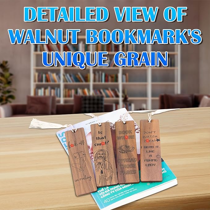 Funny Gifts Bookmark for Women – Set of 4 Wooden Bookmarks with Tassels, Made from Walnut Wood,Funny Bookmark Gift for Men and Women, Novelty Gag Bookmark for Book Lovers,Christmas Stocking Stuffer