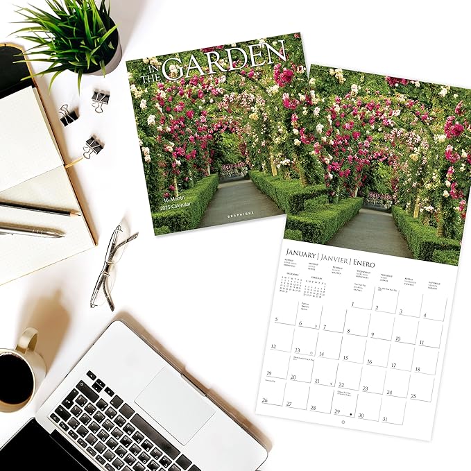 Graphique 2025 In the Garden Wall Calendar | 12” x 12” | Thick Paper | Home & Office Organizer | Large Monthly Grid | 3 Languages & Marked Holidays | 4 Month Preview Page for 2026