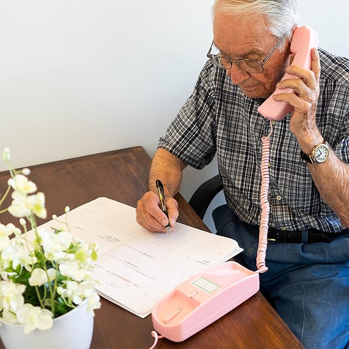 iSoHo Phones -Hearing Device-Friendly Phone – Gentle on Aching Hands, Easy-to-Press Buttons, Wall-Mountable, Custom Ringtone/Volume, Adjustable Ringer & Call Waiting with Lighted Keypad, Ladies Pink