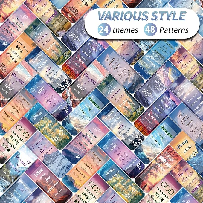 48 Piece Bible Verse Magnetic Bookmarks - Christian Scripture Inspirational Book Marks with Boxes - Religious Motivational Book Marker Prayer Page Clips for Women & Men Reading Gifts(Landscape Style)