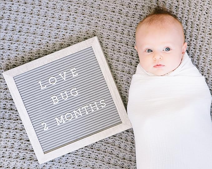 Pearhead 10" x 10" Letterboard, Rustic Nursery, Message Board, Milestone or Baby Announcement Sign, Light Gray