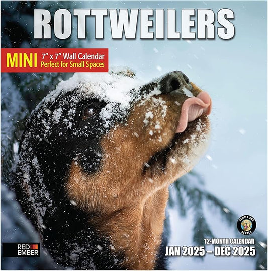 RED EMBER Rottweilers Mini 2025 Wall Calendar 12 Month | 7" x 14" Open | Thick & Sturdy Paper | Giftable | Calendar 2025