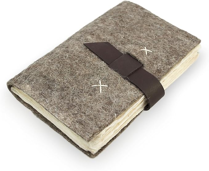 Kathmandu Valley Co. Nepali Traveler Vintage Journal with Handmade Wool Felt and Lokta Paper, 5x8 inch Office Notebook Planner, Made in the Himalayas of Nepal, Nature's Wool