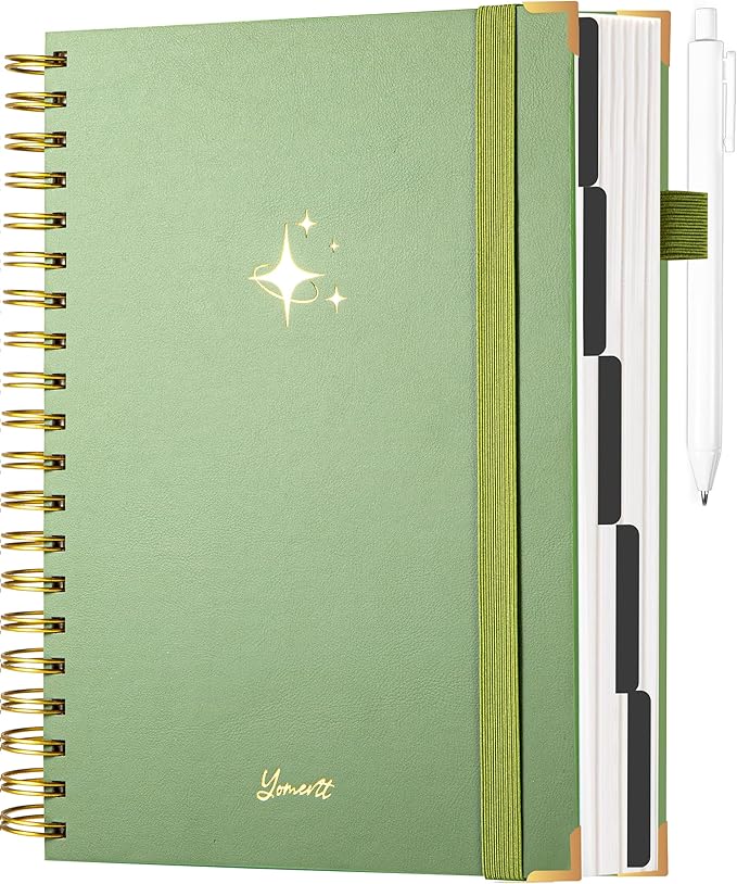 Yoment Leather Spiral Notebooks for Work Thick 5 Subject Notebook College Ruled with Dividers 360 Pages B5 Hardcover Lined Journals for Women Men Writing, Green
