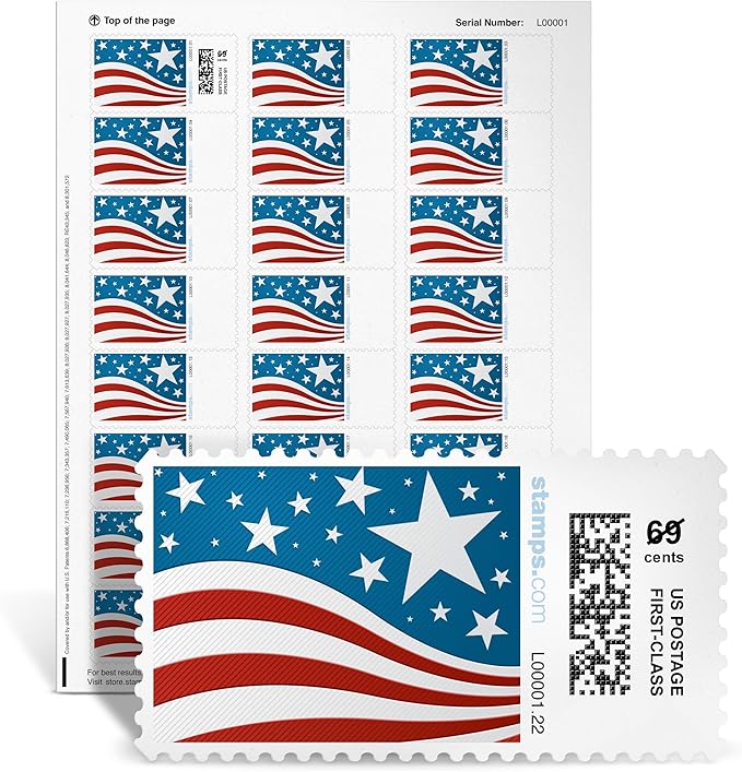 Star Spangled NetStamps 120-Pack (5 Sheets) Printable Postage Labels (Stamps.com Subscription Required) - Print Approved Postage - Inkjet & Laser Printers - Business, Personal, Home