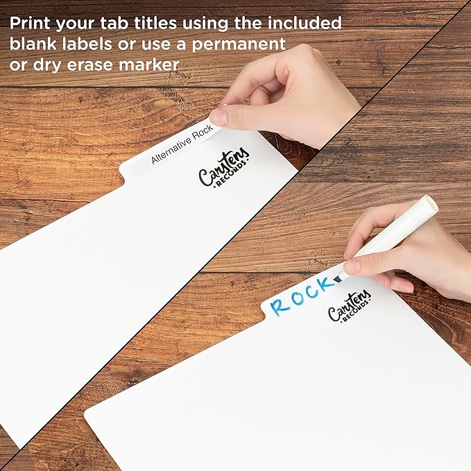 Heavy Duty Vinyl Record Dividers | 12" LP Record Dividers with Tabs | Pack of 32 Vinyl Record Separators| White | Made in The USA | Vinyl Record Organizer Tabs | Personalizable