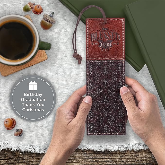 Christian Art Gifts Faux Leather Bookmark Blessed Man Jeremiah 17:7 w/Corded Tassel, Brown