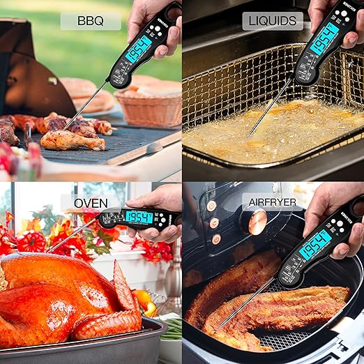 TP-01 Waterproof Digital Instant Read Meat Thermometer with 4.6 Folding Probe Backlight Calibration Function for Cooking Food Candy, BBQ Grill, Liquids,Beef(Black)