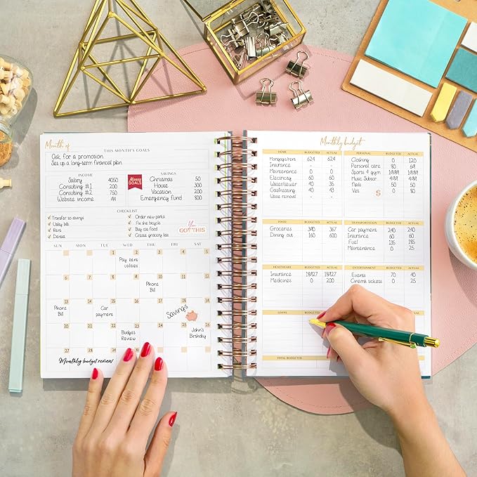 PLANBERRY Large Budget Planner & Monthly Bill Organizer with Pockets – Budgeting Book, Finance & Expense Tracker, 8.3x9.4″ (Ocean Depths)