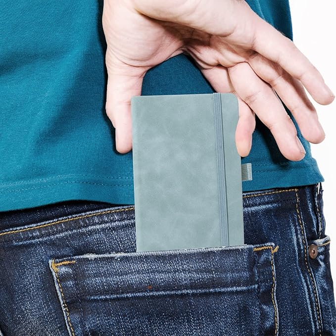 2Pack Pocket Notebook Small Notebook Journal Notebook 4 inches x 5.7 inches 200 Pages Leather Cover With Pen Holder Page Marker Ribbons(Blue)