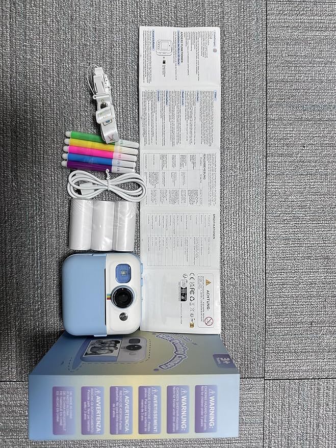 Kid Camera for Boys,Portable Toddler Blue Printing Camera Toy 1080P Video Cameras Children Instant Print Camera for Kids 3 Print Paper & 32G Card Christmas Birthday Gifts(Blue)