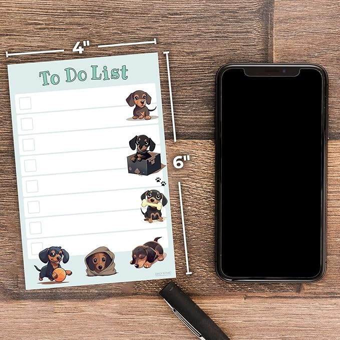 Dachshund Kawaii Sticky Notepad to Do List | Weiner Dog Lover Gifts for Women | Office School Supply Sticky Notes 4"x6" 50 Pages