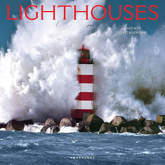 Graphique 2024 Lighthouses Wall Calendar | 12” x 12” | Thick Paper | Home & Office Organizer | Large Monthly Grid | 3 Languages & Marked Holidays | 4 Month Preview Page for 2025